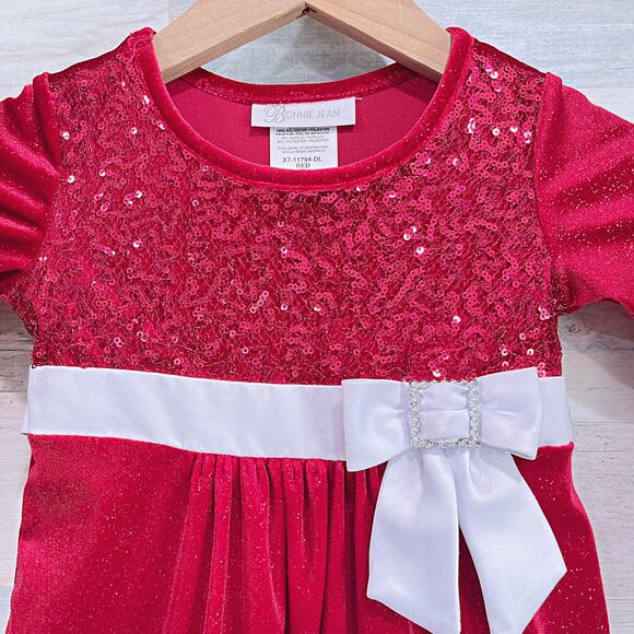Bonnie Jean Scarlett Santa Dress Red Sequin Faux Fur Christmas Toddler Girl 2T - Picture 2 of 5